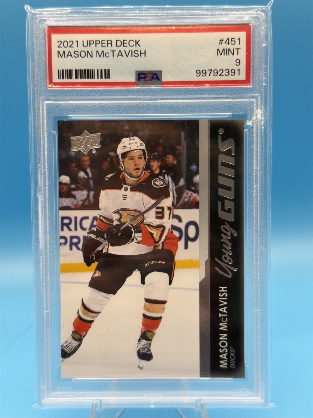Mason McTavish 2021-22 Upper Deck Series 2 Young Guns Rookie RC #451 PSA 9 MINT