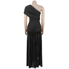 LATEST DESIGN Black Slash Shoulder High Side Slit Maxi Evening Dress Size 12