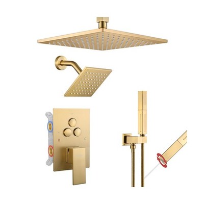 VANFOXLE Shower Faucet Set Brushed Gold Shower System, Push Button Diverter S...
