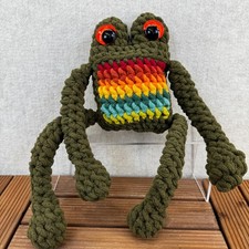 Handmade Crochet Frog Plushie Rainbow Olive Green Amigurumi Stuffed Animal Toy