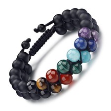 Mens Crystal Bracelet, 7 Chakra Bracelet with Real Stones Tigers Eye Obsidan ...