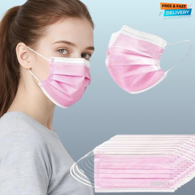 100 PCS Pink Disposable Face Mask - 3 Ply Filter 1 Count (Pack of 1), 