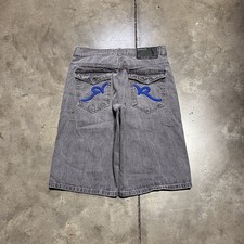 Vintage Rocawear Baggy Jean Shorts Men 36 Grey Denim Embroidered Logo Skater Y2K
