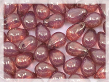 Czech 50-Piece Glass Beads, 6X9Mm, Teardrop Opal White Pink Luster 14495 