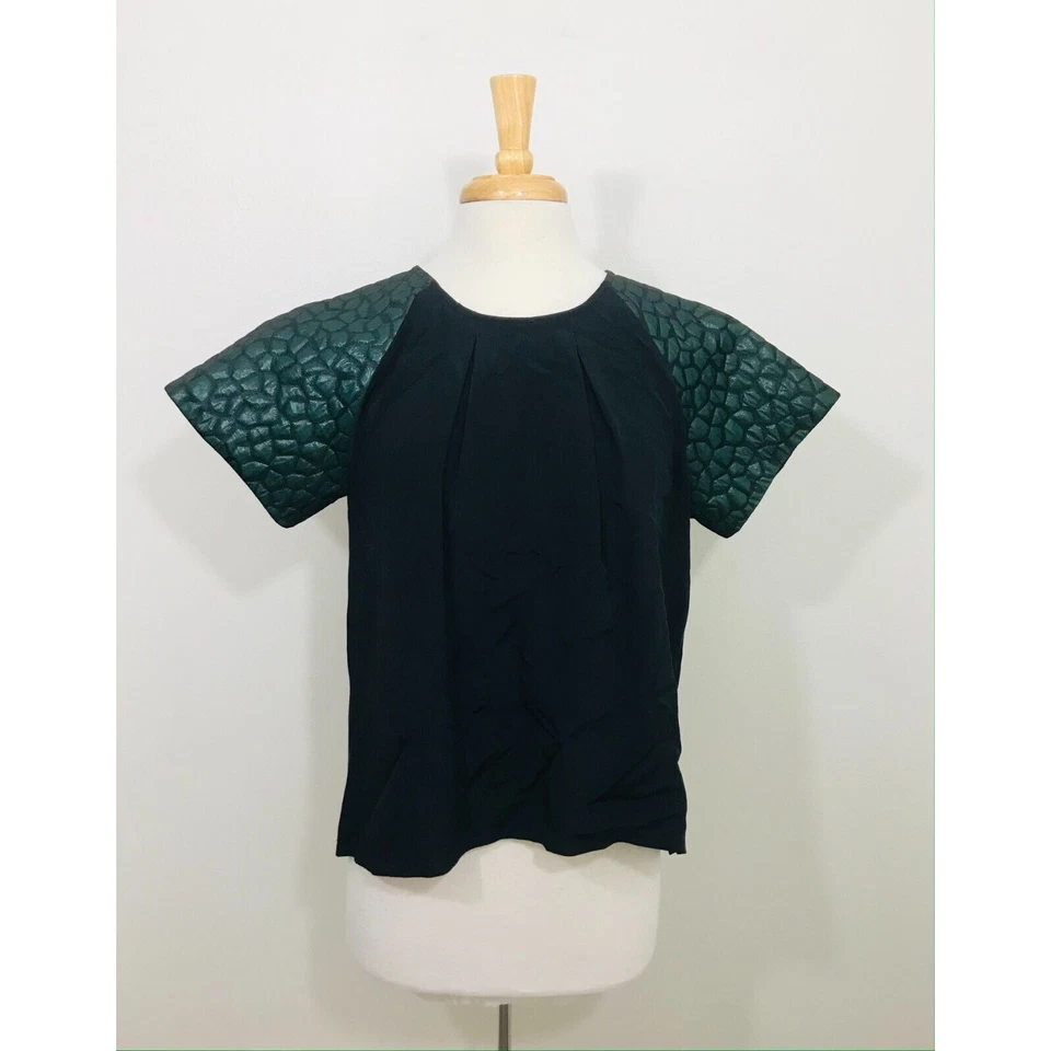 Hunter Bell Metallic Contrast Sleeve Top Open Back XS City Soft Luxe Modern - Image 4 of 4