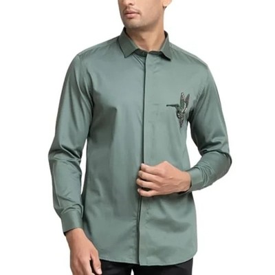 Hilo Design Mens Oliver Green Cotton Giza Dress Shirt Size: Small