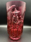 FENTON  Red Cranberry Glass 9-1/2" MANDARIN VASE w ASIAN SCENE