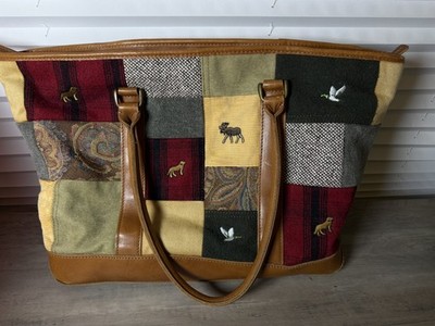 Rare Vintage LL Bean Boat & Tote Bag Rustic Patchwork with Leather