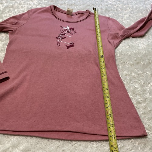 vintage 80s pink flapper girl Scottie dog embroidered preppy long-sleeve top S - Picture 12 of 15