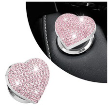 Bling Push Start Button Cover with Rhinestone,Heart to Pink