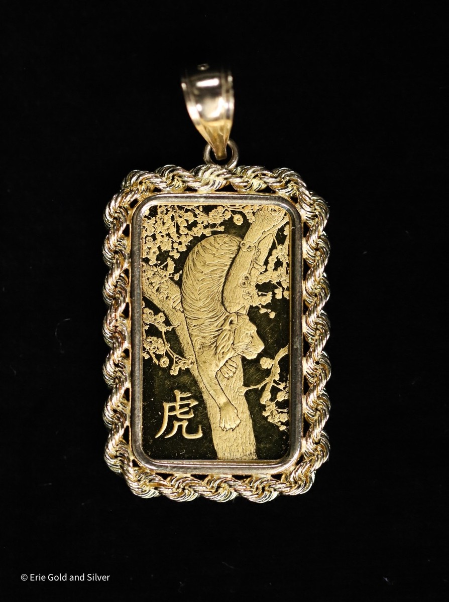 PAMP 2022 5 Gram Year Of The Tiger .999 Gold Bar W/14k Rope Bezel