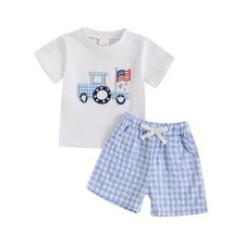 4th Of July Baby Boy Outfit Toddler 12-18 Months Truck American Flag White