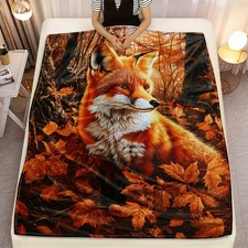 1pc Fox in Autumn Leaves Throw Blanket - Realistic Fox  Fall Foliage HD Digital