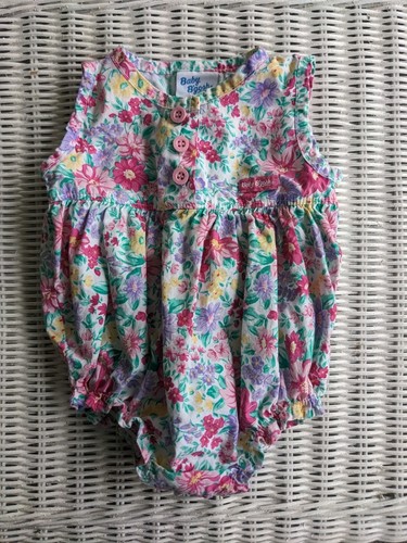 Vintage OshKosh B'Gosh Baby Girl Pink Floral Outfit Bubble Romper Size 3-6 M USA