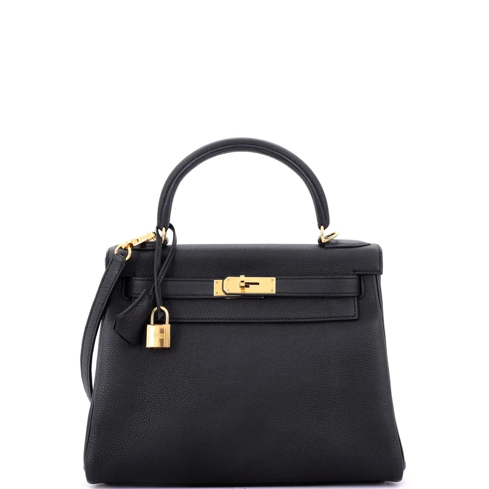 Hermes Kelly Handbag Black Togo with Gold Hardware 28