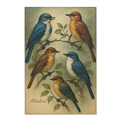 Vintage Bluebird Rug   Cozy Nature Floor Mat, Bird Lover Gift