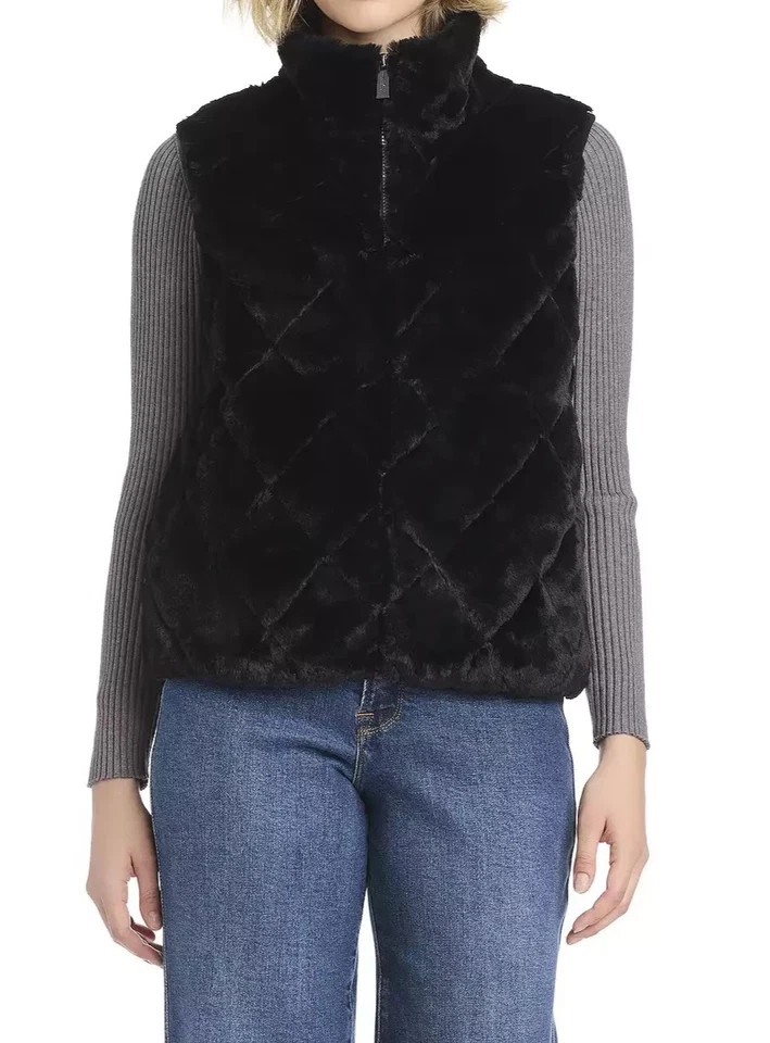 Modern Supply by Sanctuary Women's Black Faux Fur Puffer Vest - Size XL - NWT - Image 4 of 4