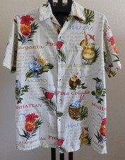 Go Barefoot Hawaiian Shirt Men's Size L Tall Cocktail Recipe Print Made in USA
