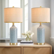 24.25" Modern Ceramic Blue Table Lamps Set of 2 for Living Room, Farmhouse, Bed