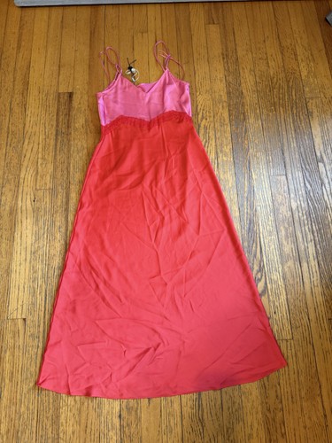 Gianni Bini Dress Womens 2 Pink Red Slip Maxi Lace Trim Sleeveless Satin NWT - Picture 7 of 7