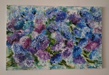 Original Oil Painting on Canvas by Palette Knife Hydrangea Signed By Artist