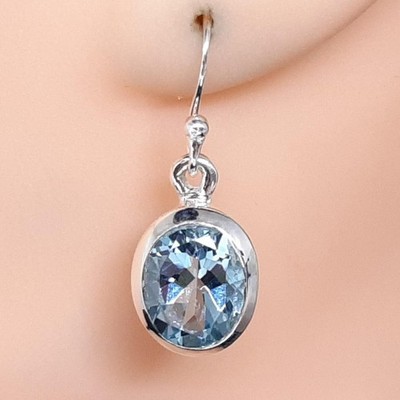 Weltklasse 4,21ctw Blautopas ovale Form 925 Silber Ohrhänger