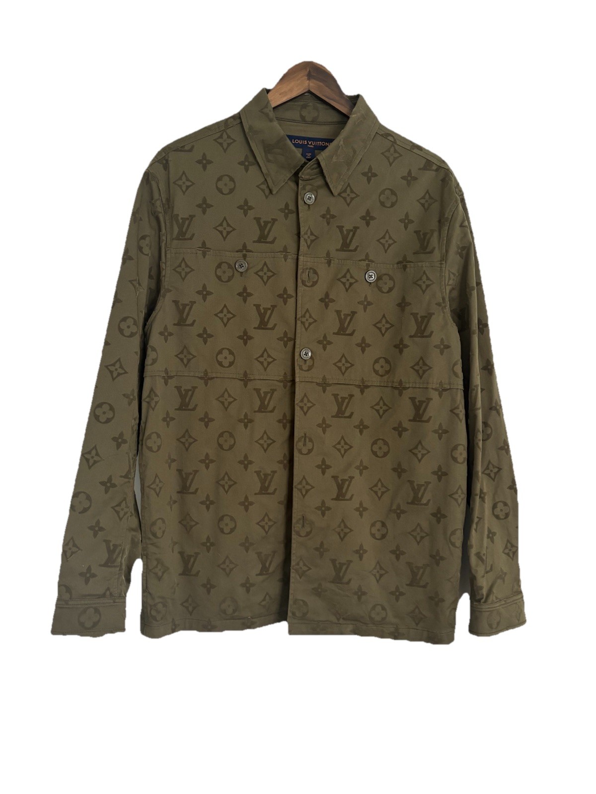 Louis Vuitton 2023 Army Green Full Print Overshirt Men’s Size M image 2