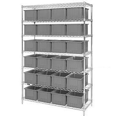Wire Shelving With (36) 6''H Grid Container Gray 48x18x74
