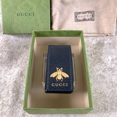 GUCCI Money Bill Clip Gold Bee Black Leather Made In Italy with