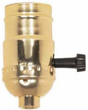 Brass Light Socket - Plated - 3-Terminal - 2 Circuit - Turn Knob - Medium Base S