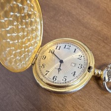 Gold  Silver Full Hunter Quartz Pocket Watch Polished Analog Date Arabic