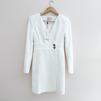 NWT Club L London White Button Mini Wrap Dress - Long Sleeve Formal - Size 6