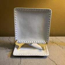 Threshold White 'Barbury square  Salad Plates Bead Porcelain 8” Dot Set Of 2