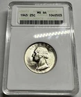 1945 Washington Quarter Silver 25C Coin - ANACS Soapbox Holder MS64