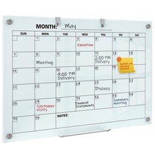 Glass Dry Erase Calendar for Wall, 36 x 24 Inches Magnetic Glass Calendar Whi...