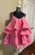 Pink Layered Ruffle V-Neck Mini Dress Barbie Strappy Sleeveless Party