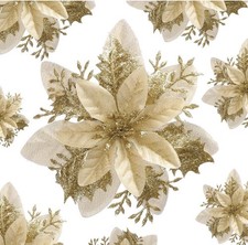 12pc Gold Articial Glitter Poinsettia Flowers Clips  Stems Christmas 5.5in