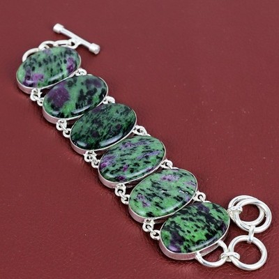 Ruby Zoisite Natural Gemstone Bracelet 925 Sterling Silver Adjustable Bracelet