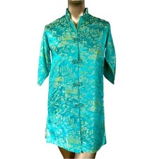 Vintage Japanese Tunic Top Kimono Blouse Turquoise Gold Silk Jacquard Joli Japan