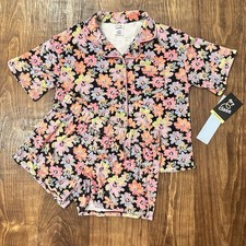 Art Class Girls Black Retro Floral Print Top  Shorts PJ Set Sz Large 10/12   