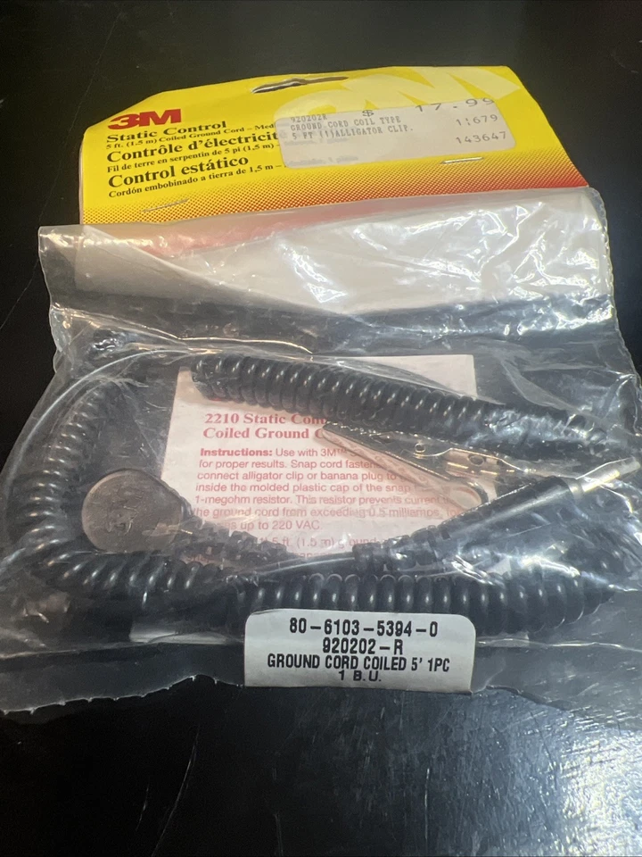CONTROL ESTÁTICO 3M CABLE DE TIERRA ENROLLADO 5 FT - MEDIANO, 1 PIEZA CON CLIP DE COCODRILO Foto 2 de 2