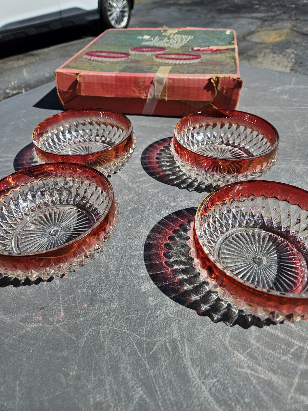 Vintage Indiana Glass Co Diamond Point 4 Ruby Band 5