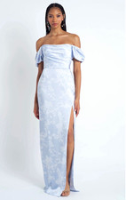 Jenny Yoo Blakely 23-BLAKELY-JY Whisper Blue Satin Short Sleeve Dress Sz 20