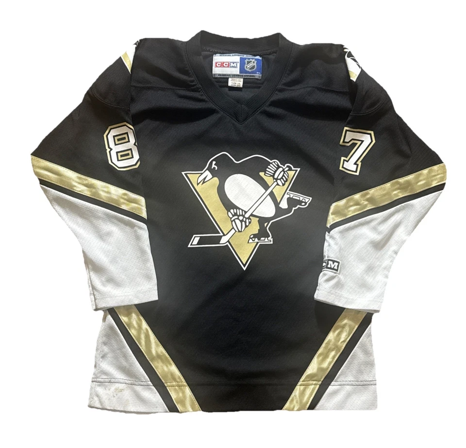 Camiseta Pittsburgh Penguins L XL Sidney Crosby Niños Negra CCM De Colección Hockey Foto 2 de 4