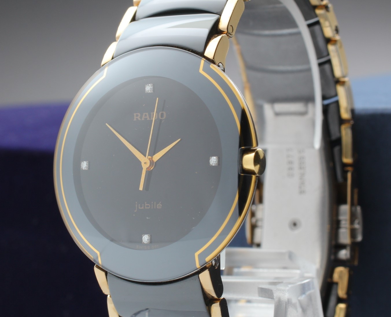 N MINT / Box Rado Diastar 129.0300.3 Coupole Mirror Dial Ceramic 4 Stones Qz Men