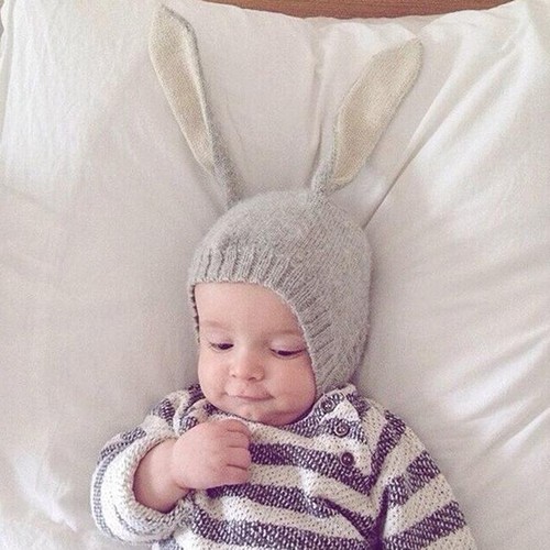 Soft Toddler Kid Rabbit Bunny Ears Crochet Knitted Earflap Hat Warm Cap FI - Picture 3 of 16