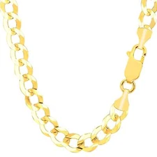 14k Yellow Real Gold Comfort Curb Chain Necklace, 8.2mm, 24"