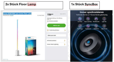 Govee 2x H6072382 Neue! Versiegelt! Packet Floor lamp +  1x Sync box