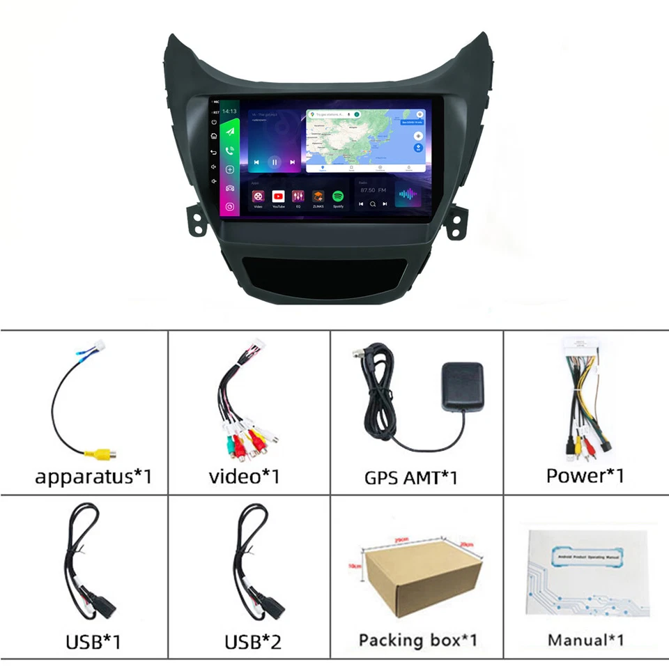 Wireless Carplay 4-64G Android For Hyundai Elantra 2011-13 Car Stereo Radio GPS - Изображение 3 из 4