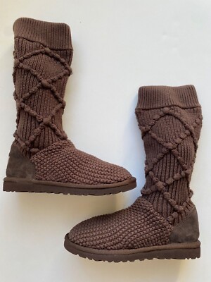 UGG Australia Classic Argyle Knit Boots Women's Size Color Brown  Chocolate